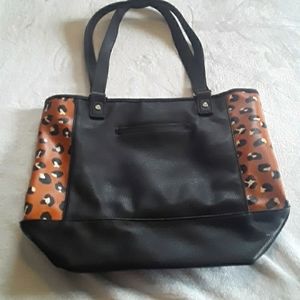 thirty-one Black Tote with Brown Leopard Accent